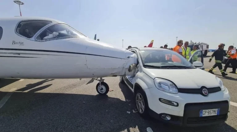 В аэропорту Милана частный самолет столкнулся с Fiat Panda (ВИДЕО)