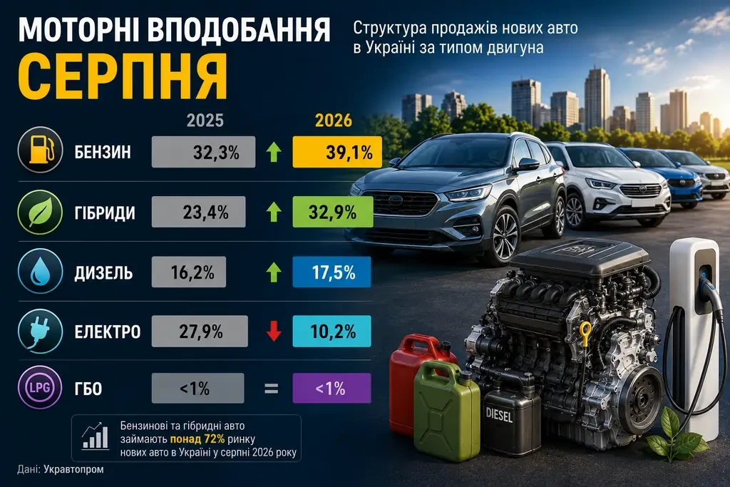 Традиционные ДВС в Украине возвращают позиции: структуру продаж новых авто по типам двигателей